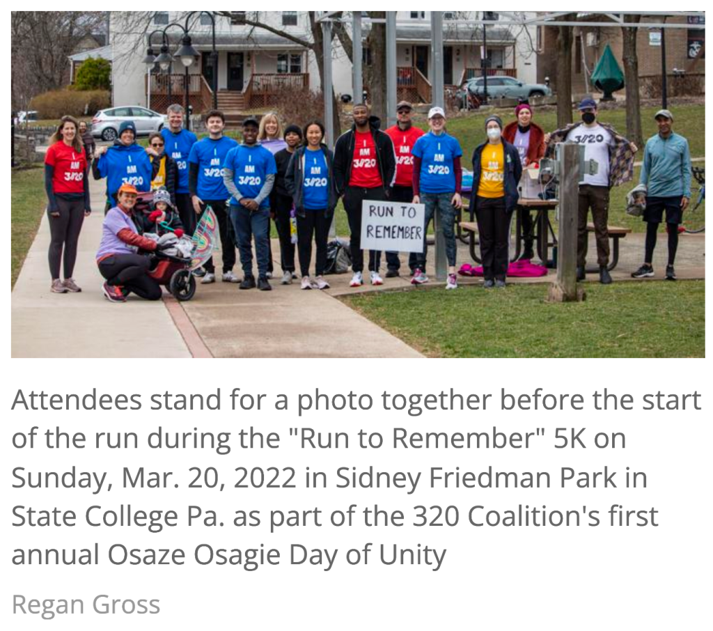 Photograph before Run to Remember in honor of Osaze Osagie, by Regan Gross for The Daily Collegian